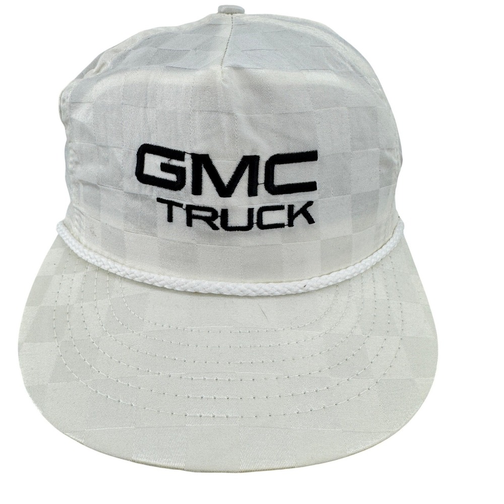 Vintage GMC Truck Hat Mens OSFA White Checkered Rope Snapback Swingster USA Made